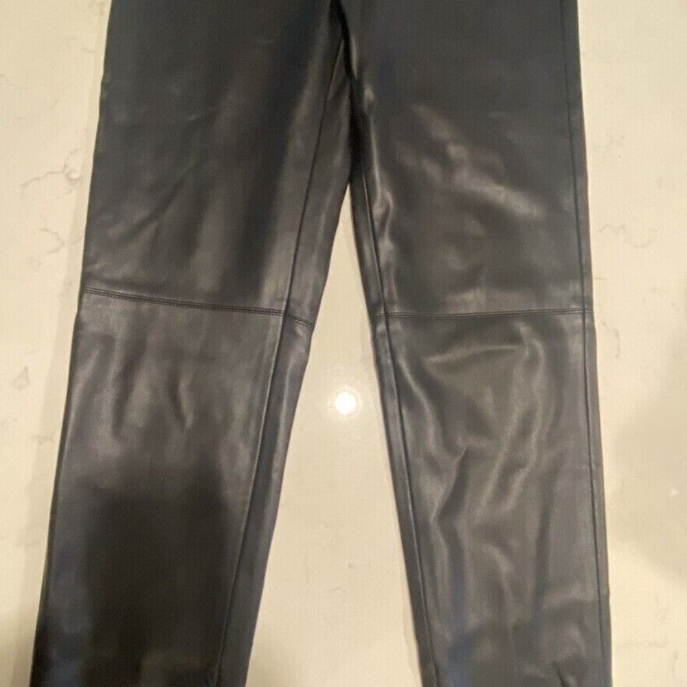 Zara Pleather Pants Legging Hi Rise Size M Black Skinny New Zip Hem Slim
